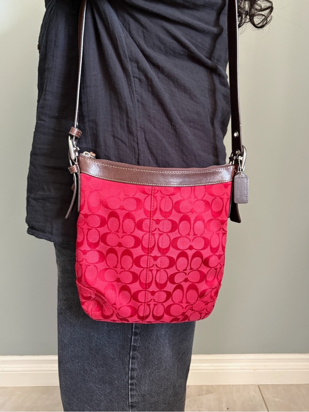 Vintage Coach Legacy Slim Duffle (Style F12882) in Red Signature C Jacquard